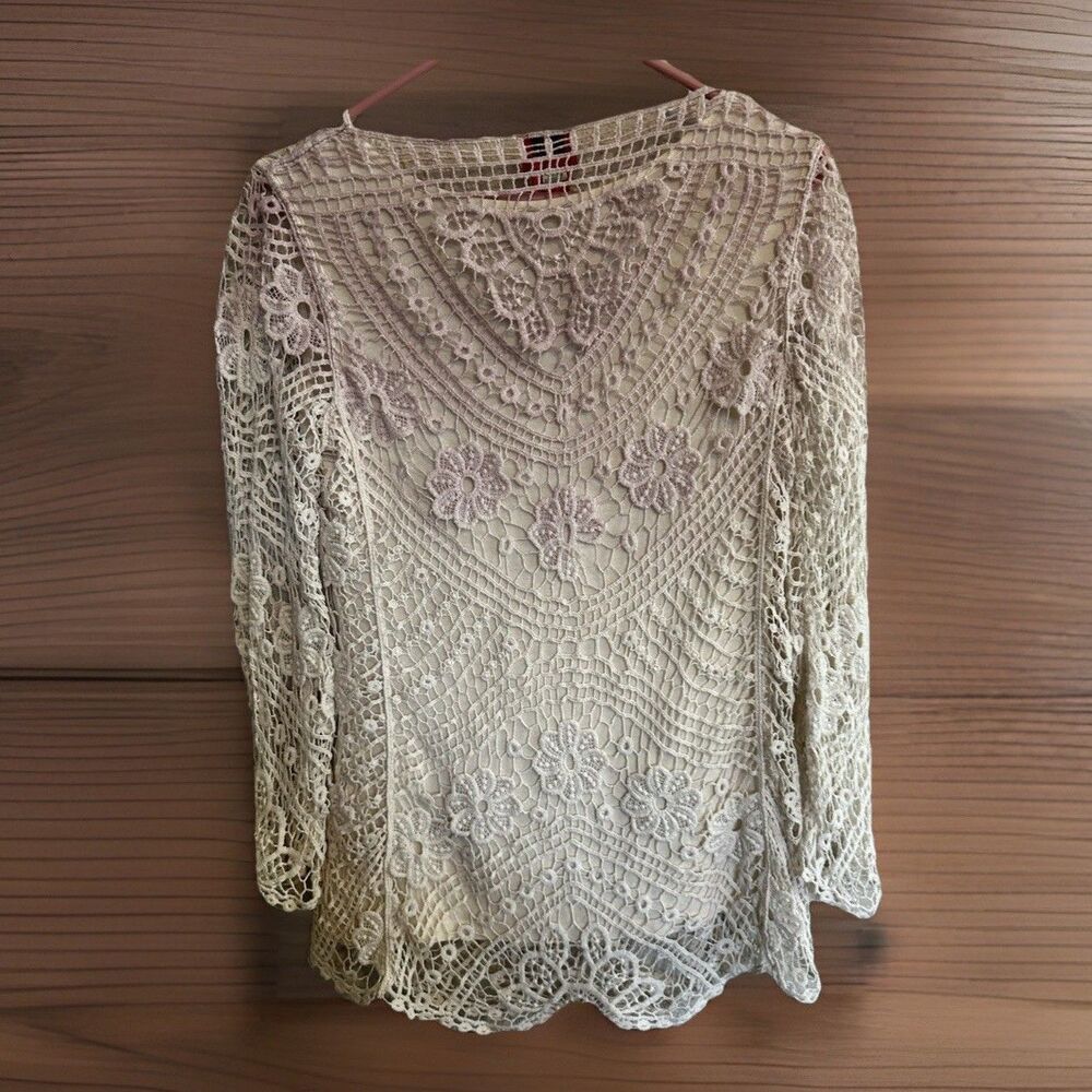V Cristina Pink Ivory Ombre Crochet Top Small Vacation Boho Chic‎ Sweater Beach - Picture 5 of 9